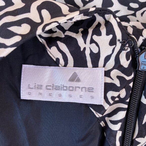 Liz Claiborne Silk Black White Floral Polka Dot Pencil Dress Bow Sz 4 - Picture 9 of 12